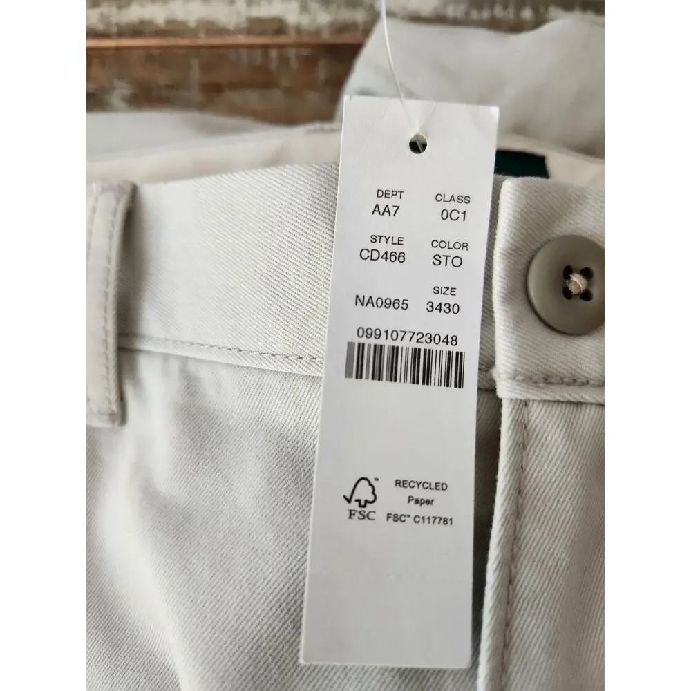 NWT J. Crew Broken-In Straight Chino Pant Stone 34/30